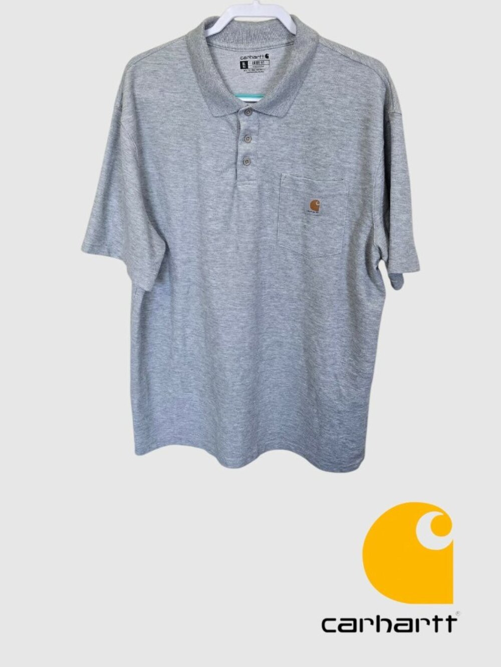 Carhartt Gray Loose Fit Midweight Short Sleeve Polo Shirt Mens XL Tall